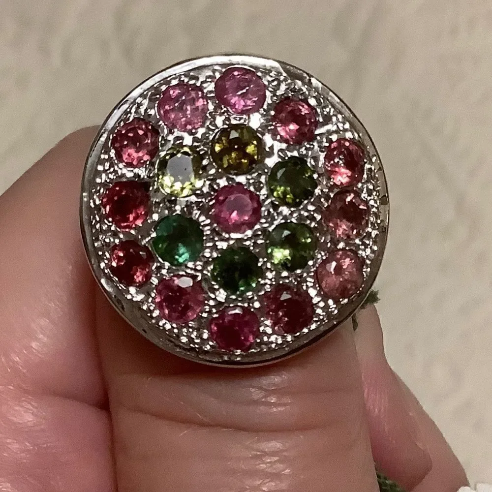 𝅺STERLING SILVER 925 TURMALINE/CITRINE/PERIDOT WOMAN RING SIZE US 8​​
